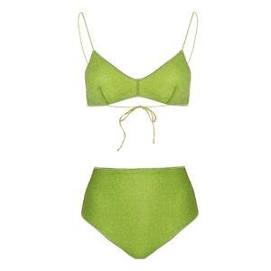 Oseree Lime Green High-Waist Bikini Set